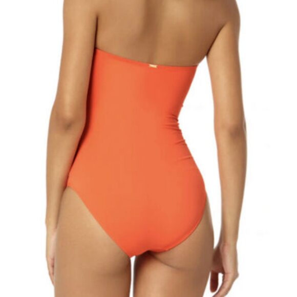 NWT! Anne Cole Tropical Red Shirred Bandeau One Piece Swimsuit NEW! - Picture 2 of 2